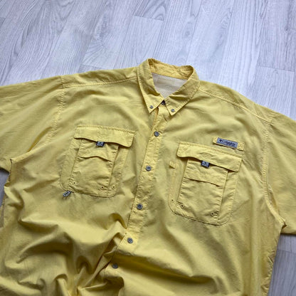 VINTAGE Y2K COLUMBIA UTILITY SHORT SLEEVE SHIRT YELLOW
