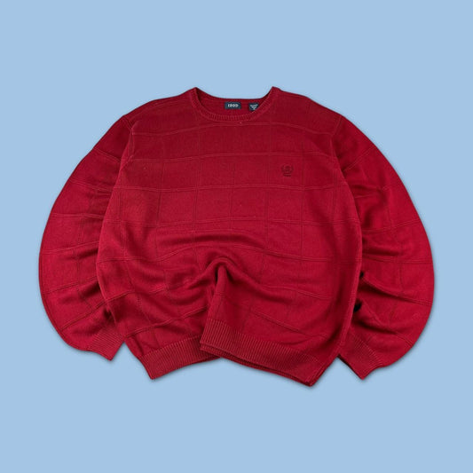 VINTAGE Y2K IZOD PLAID CHUNKY ESSENTIAL KNITTED JUMPER BURGUNDY RED