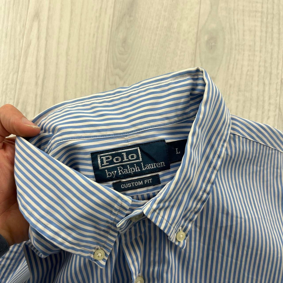 VINTAGE 00s RALPH LAUREN STRIPED CROPPED SHORT SLEEVE BUTTON UP SHIRT BLUE