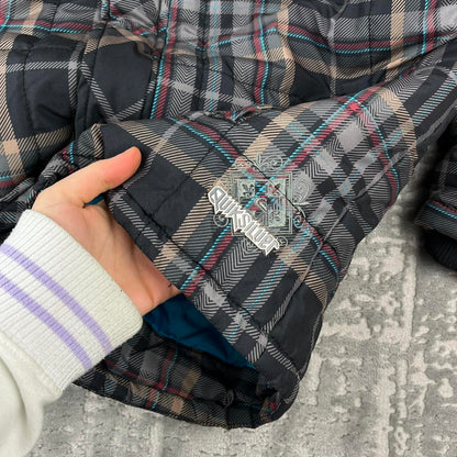 VINTAGE Y2K QUIKSILVER PLAID CHECKERED HOODED SKI JACKET BROWN