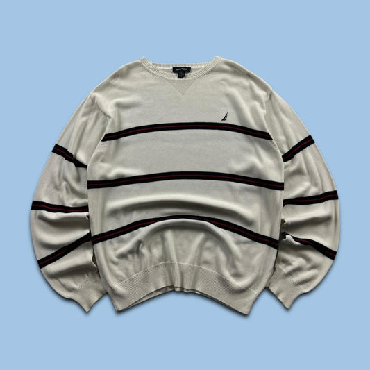 VINTAGE Y2K NAUTICA STRIPED KNITTED JUMPER CREAM