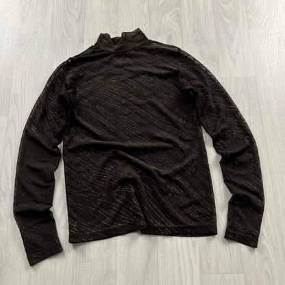 VINTAGE Y2K MESH LONG SLEEVE TOP BROWN