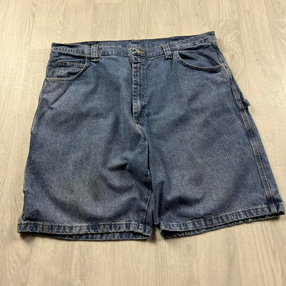 VINTAGE 00s WRANGLER BAGGY LOOSE CARPENTER JORTS BLUE