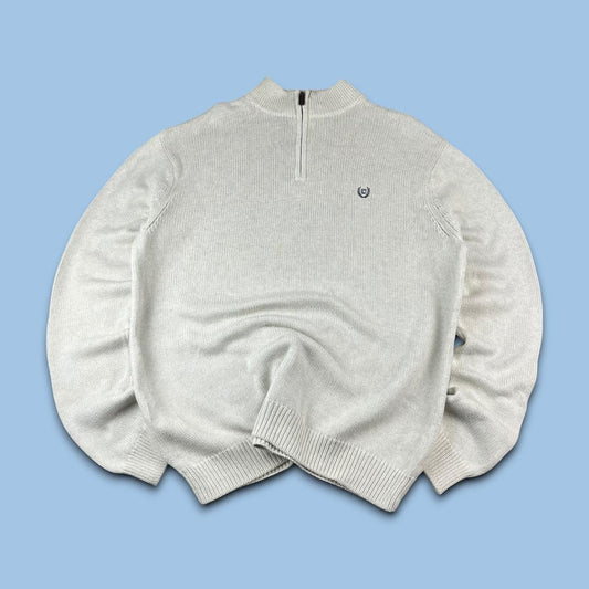 VINTAGE Y2K CHAPS QUARTER ZIP CHUNKY KNITTED JUMPER CREAM