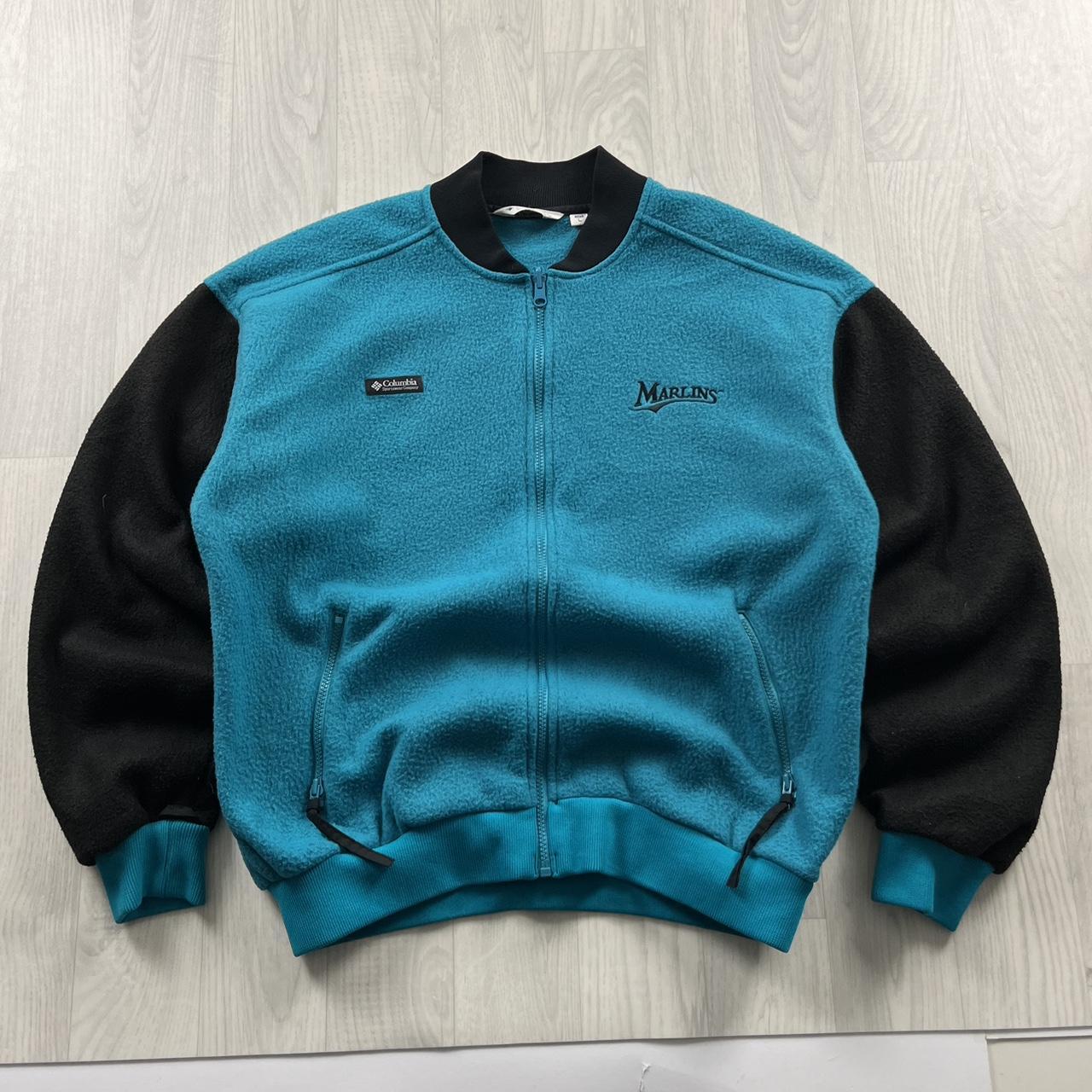 VINTAGE Y2K COLUMBIA MIAMI MARLINS ZIP UP FLEECE TURQUOISE BLACK