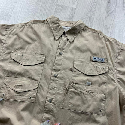 VINTAGE Y2K COLUMBIA CARGO UTILITY SHORT SLEEVE SHIRT BEIGE