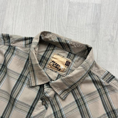 VINTAGE Y2K RIP CURL PLAID SHORT SLEEVE BUTTON UP SHIRT BEIGE