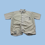 VINTAGE Y2K BENCH UTILITY SHORT SLEEVE BUTTON UP SHIRT BEIGE
