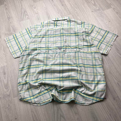 VINTAGE Y2K COLUMBIA PLAID BUTTON UP SHORT SLEEVE SHIRT WHITE