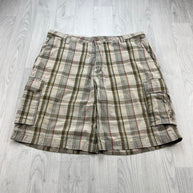 VINTAGE Y2K DOCKERS BAGGY CHECKERED PLAID CARGO SHORTS BEIGE / CREAM