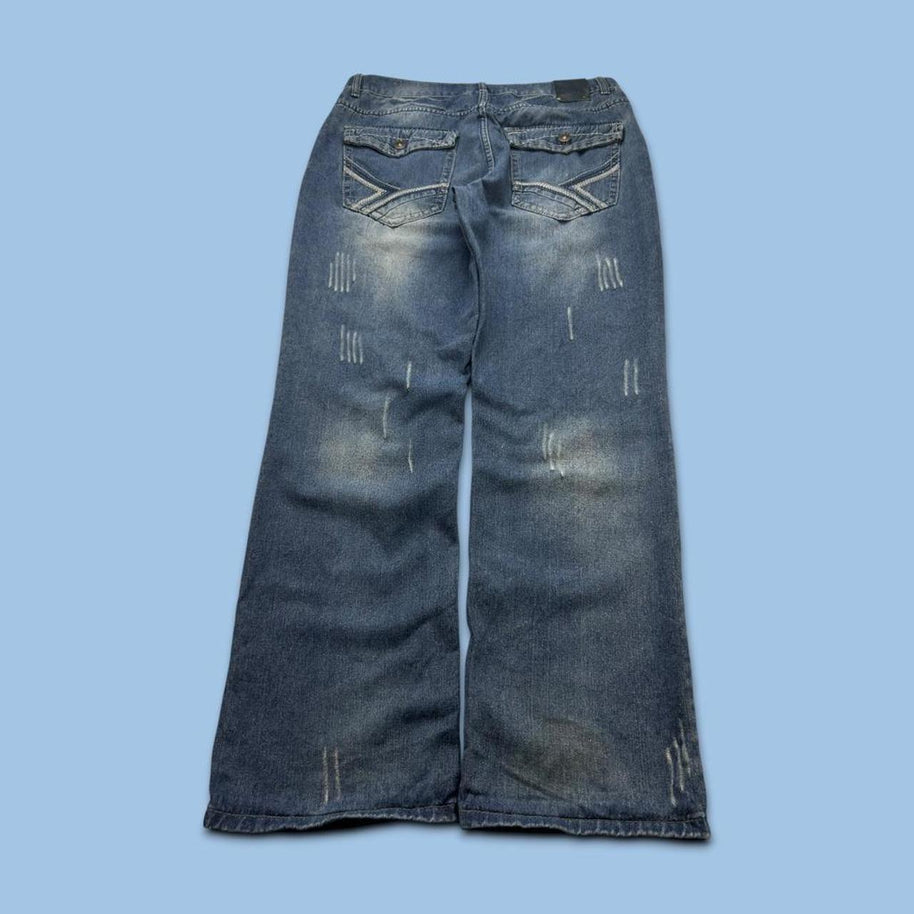 VINTAGE Y2K BAGGY DISTRESSED JEANS NAVY BLUE