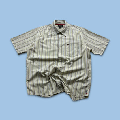 VINTAGE Y2K QUIKSILVER STRIPED SHORT SLEEVE SHIRT CREAM
