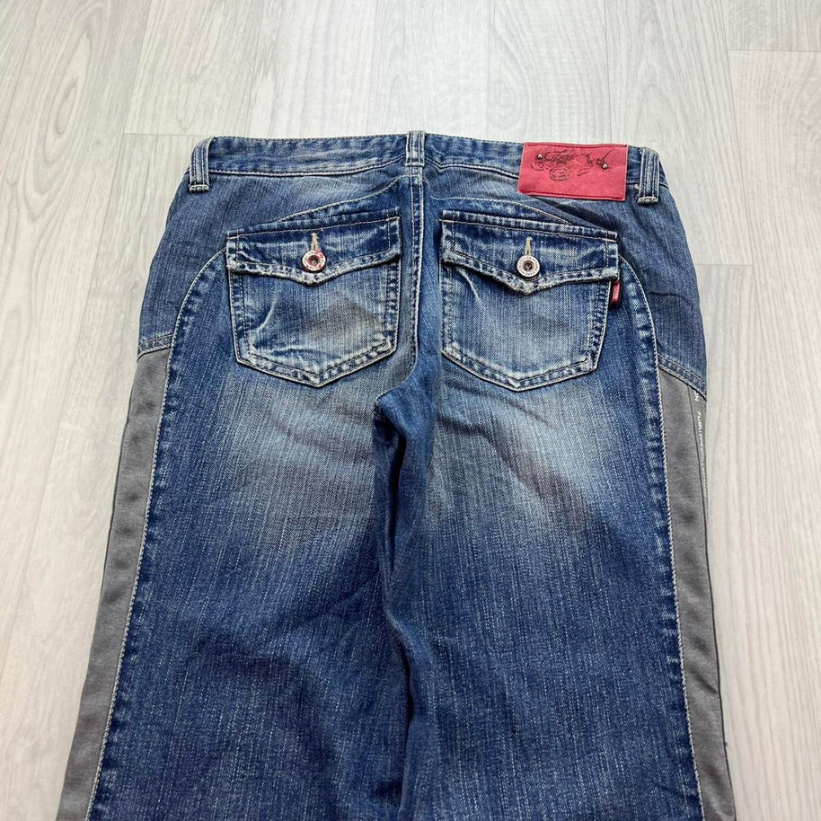 VINTAGE Y2K FUBU LOW RISE BOOTCUT FLARED JEANS BLUE