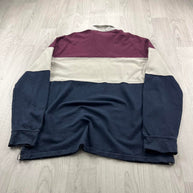 VINTAGE Y2K LEVIS STRIPED LONG SLEEVE RUGBY POLO SHIRT NAVY / BURGUNDY