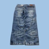 VINTAGE Y2K KOS MO BAGGY EMBROIDERED GRAPHIC JEANS BLUE