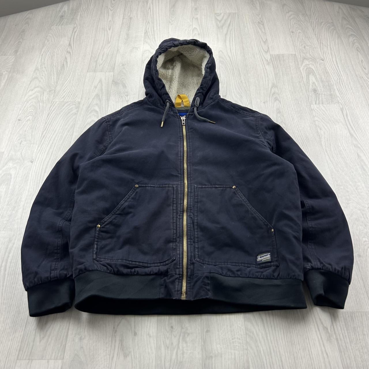 VINTAGE 00s JACK & JONES HOODED WORKWEAR BOMBER JACKET NAVY