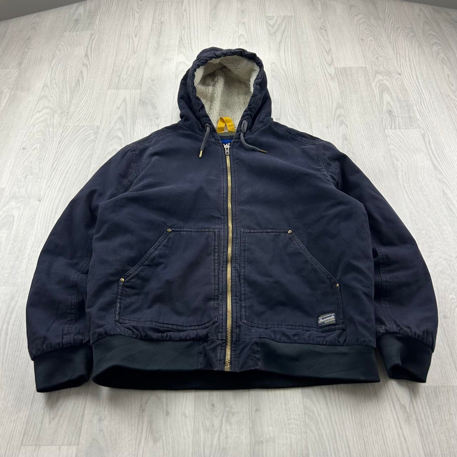 VINTAGE 00s JACK & JONES HOODED WORKWEAR BOMBER JACKET NAVY