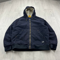 VINTAGE 00s JACK & JONES HOODED WORKWEAR BOMBER JACKET NAVY