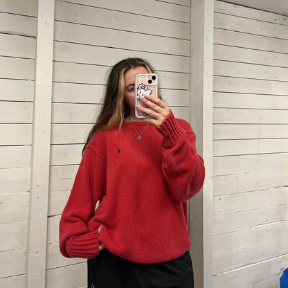 VINTAGE Y2K POLO RALPH LAUREN CHUNKY KNITTED JUMPER RED