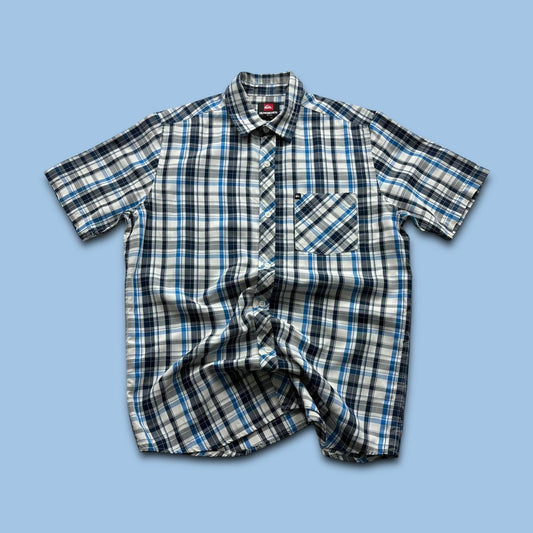 VINTAGE Y2K QUIKSILVER CHECKERED SHORT SLEEVE SHIRT BLUE