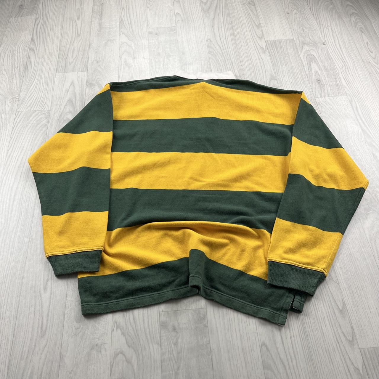 VINTAGE Y2K STRIPED LONG SLEEVE RUGBY POLO SHIRT YELLOW KHAKI
