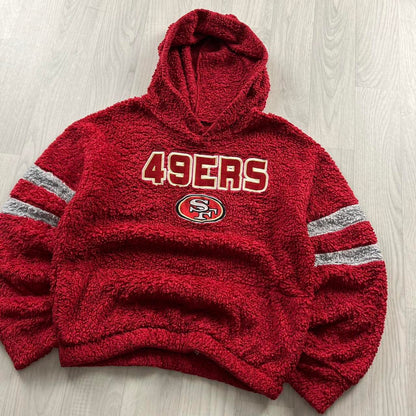 VINTAGE Y2K NFL 49ERS SHERPA FLEECE HOODIE RED