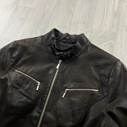 VINTAGE Y2K YESSICA UTILITY LEATHER JACKET BLACK (S)