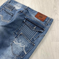 VINTAGE Y2K KOS MO BAGGY EMBROIDERED GRAPHIC JEANS BLUE