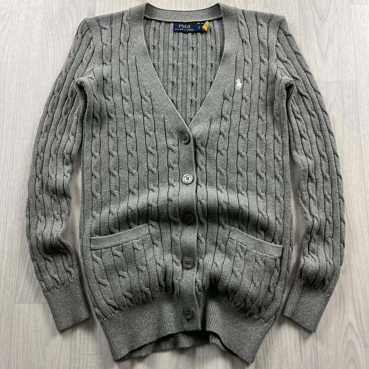 VINTAGE Y2K POLO RALPH LAUREN CHUNKY CABLE KNITTED CARDIGAN GREY