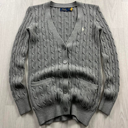 VINTAGE Y2K POLO RALPH LAUREN CHUNKY CABLE KNITTED CARDIGAN GREY
