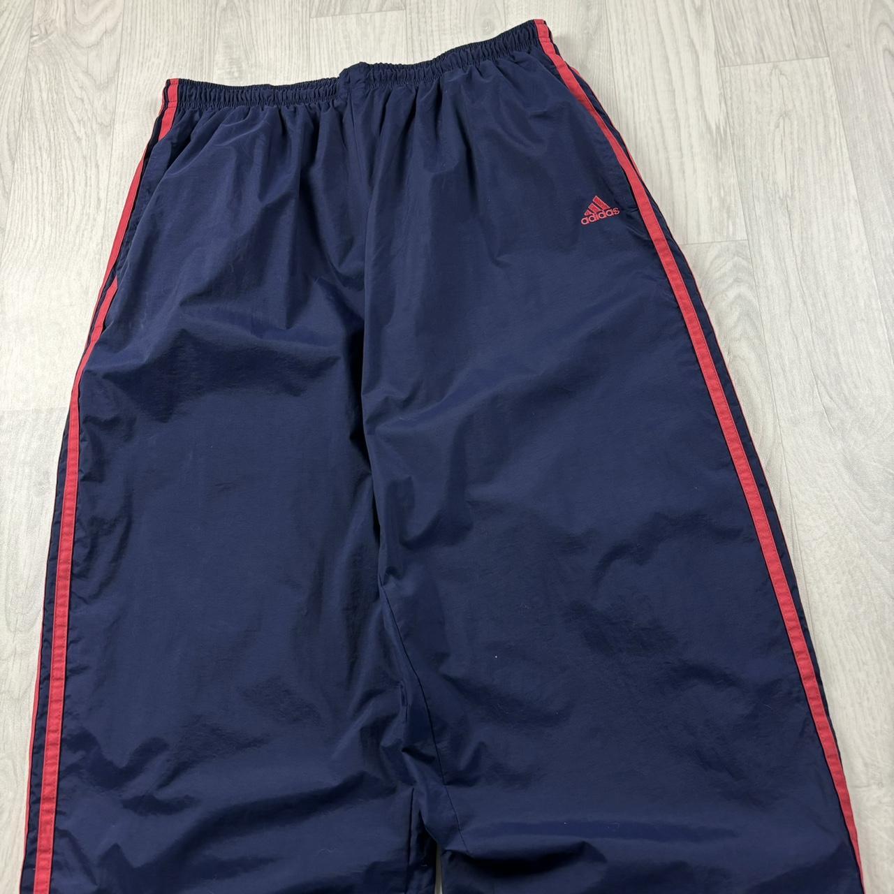 VINTAGE Y2K ADIDAS WIDE LEG BAGGY TRACKSUIT BOTTOMS NAVY RED