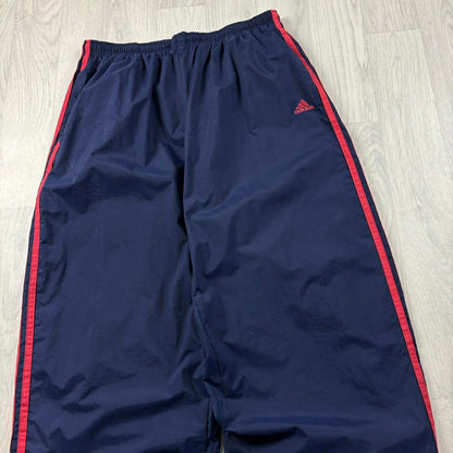 VINTAGE Y2K ADIDAS WIDE LEG BAGGY TRACKSUIT BOTTOMS NAVY RED
