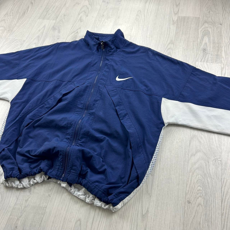 VINTAGE 90s NIKE LIGHTWEIGHT TRACK JACKET BLUE / WHITE