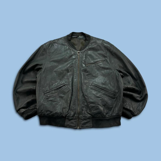 VINTAGE Y2K LEATHER BOMBER JACKET DARK GREEN