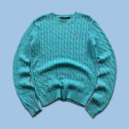 VINTAGE Y2K RALPH LAUREN CHUNKY CABLE KNITTED JUMPER TURQUOISE