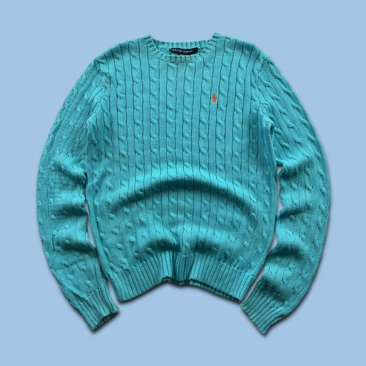 VINTAGE Y2K RALPH LAUREN CHUNKY CABLE KNITTED JUMPER TURQUOISE