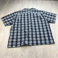VINTAGE 00s GAP CHECKERED CROPPED SHORT SLEEVE BUTTON UP SHIRT NAVY BLUE