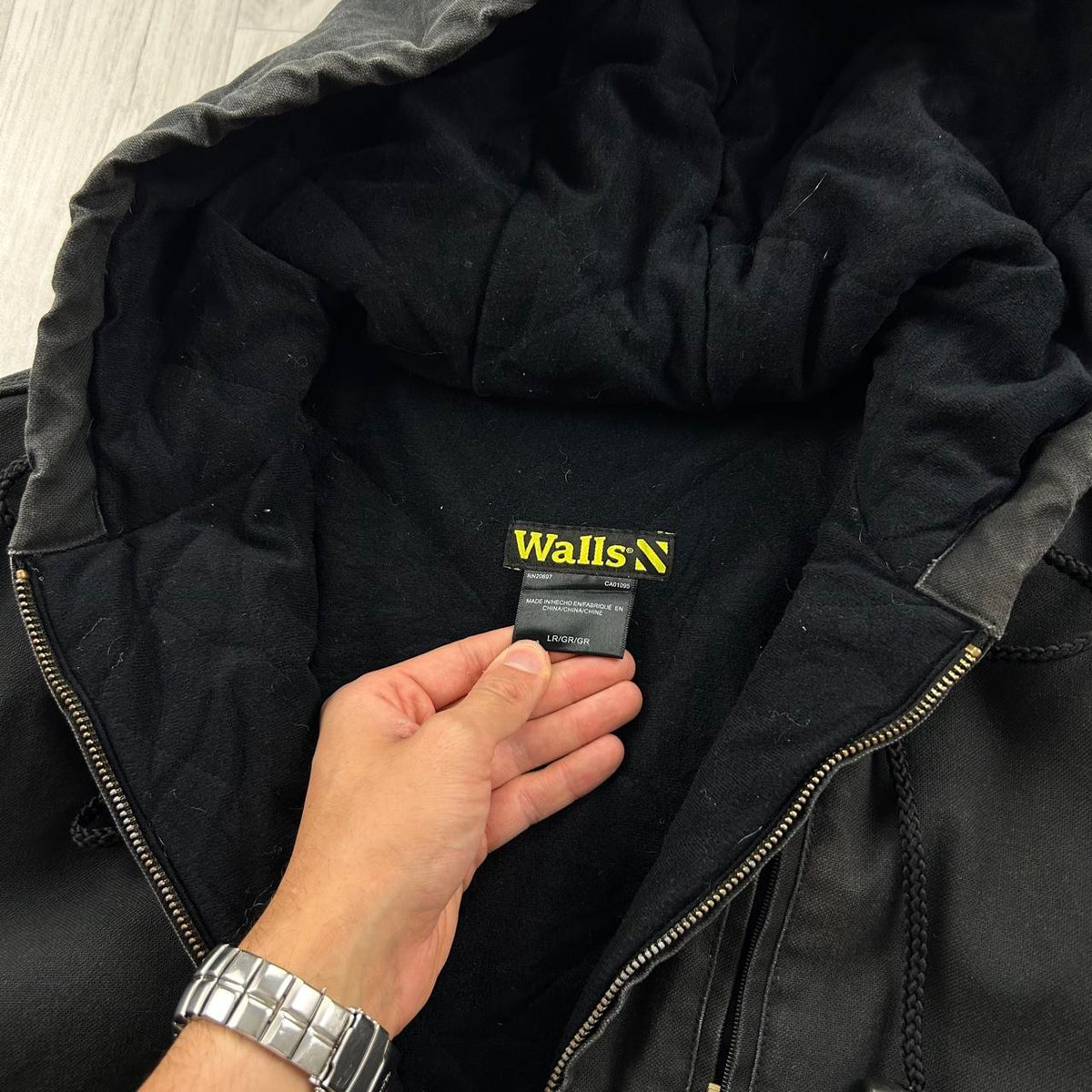 VINTAGE Y2K WALLS ACTIVE HOODED WORKWEAR BOMBER JACKET BLACK