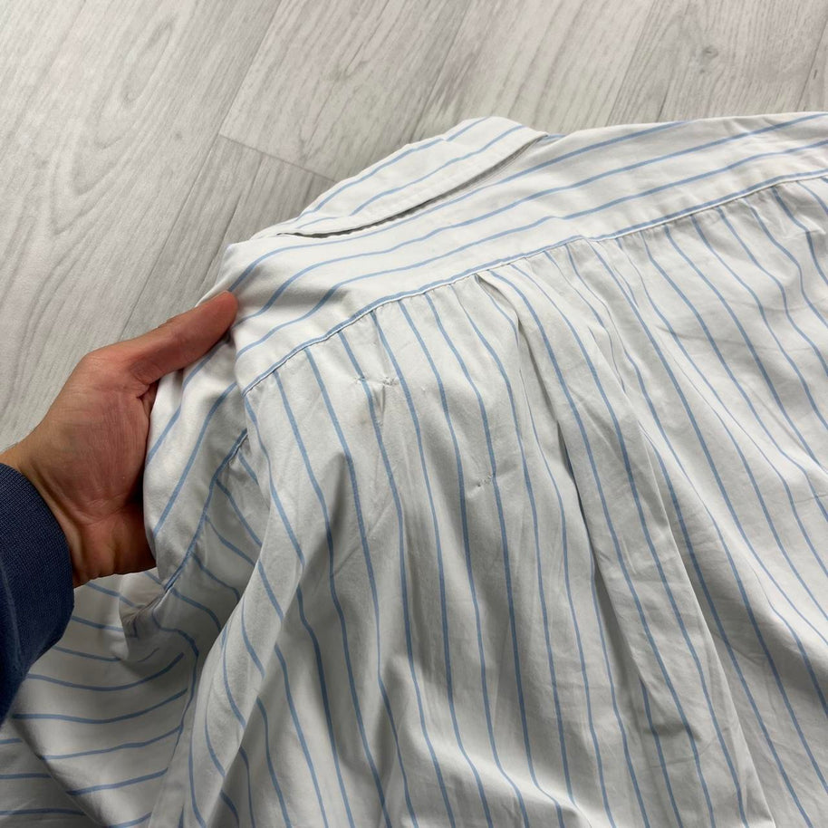 VINTAGE 00s RALPH LAUREN STRIPED CROPPED SHORT SLEEVE BUTTON UP SHIRT WHITE