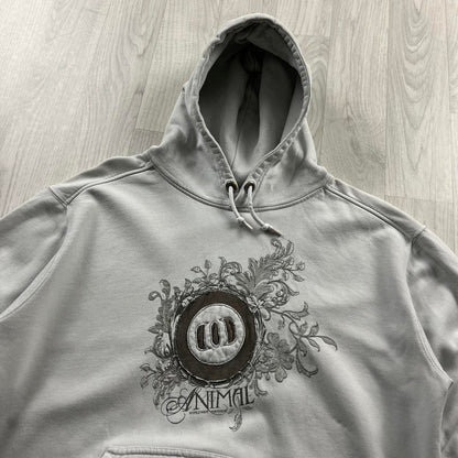 VINTAGE Y2K ANIMAL GRAPHIC HOODIE GREY WHITE