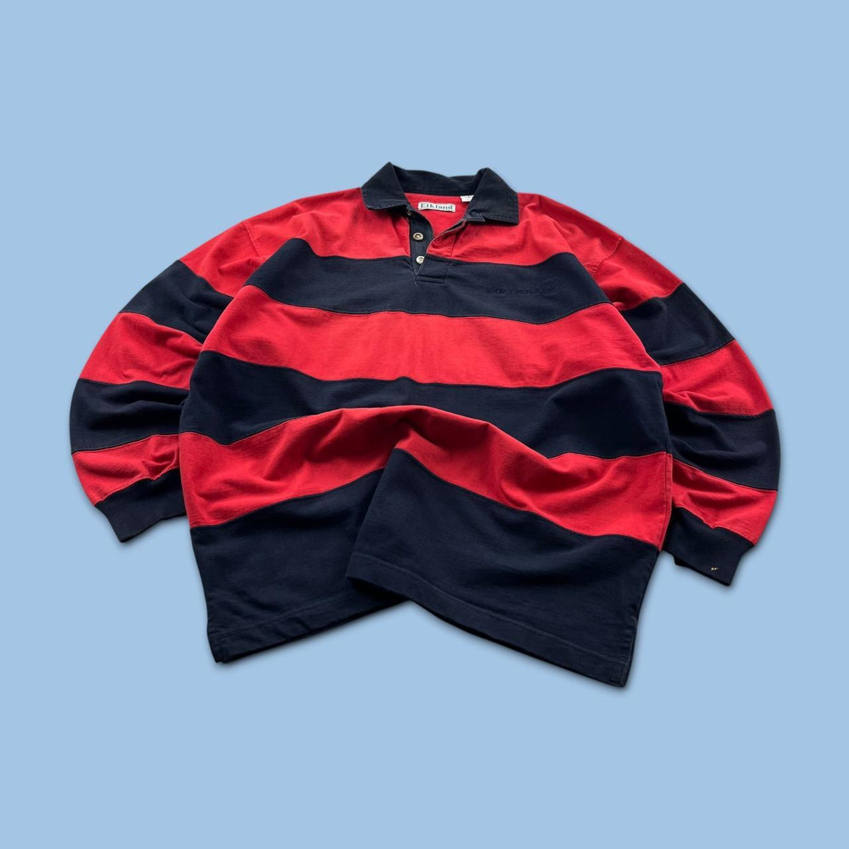 VINTAGE Y2K STRIPED LONG SLEEVE RUGBY POLO SHIRT RED NAVY
