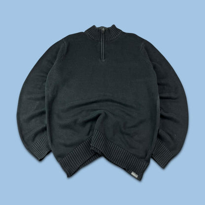 VINTAGE Y2K EDDIE BAUER CHUNKY QUARTER ZIP KNITTED JUMPER BLACK