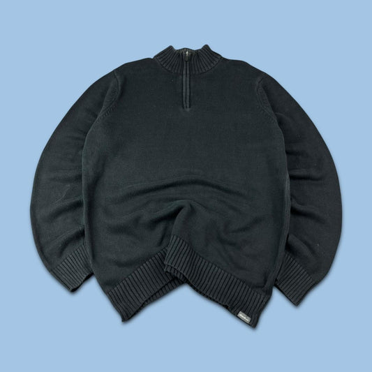 VINTAGE Y2K EDDIE BAUER CHUNKY QUARTER ZIP KNITTED JUMPER BLACK