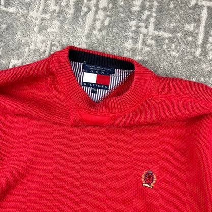VINTAGE Y2K TOMMY HILFIGER CHUNKY ESSENTIAL KNITTED JUMPER RED