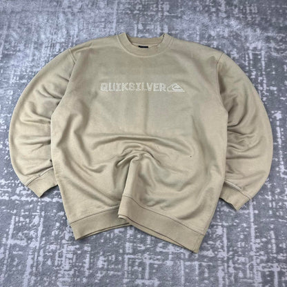 VINTAGE Y2K QUIKSILVER SPELL OUT BOXY SWEATSHIRT BEIGE
