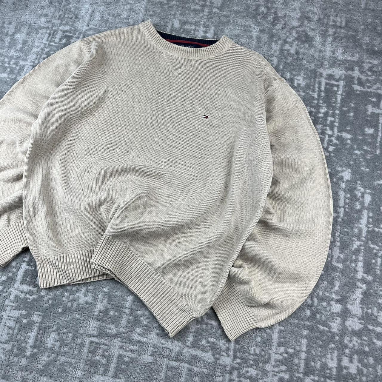 VINTAGE Y2K TOMMY HILFIGER CHUNKY ESSENTIAL KNITTED JUMPER BEIGE