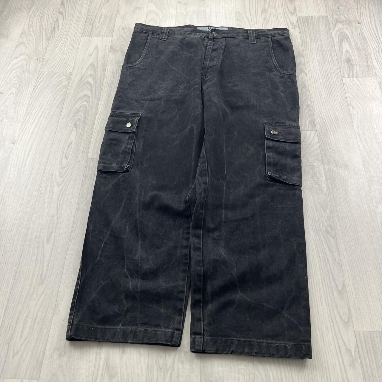 VINTAGE Y2K FISHBONE BAGGY CARGO JEANS BLACK
