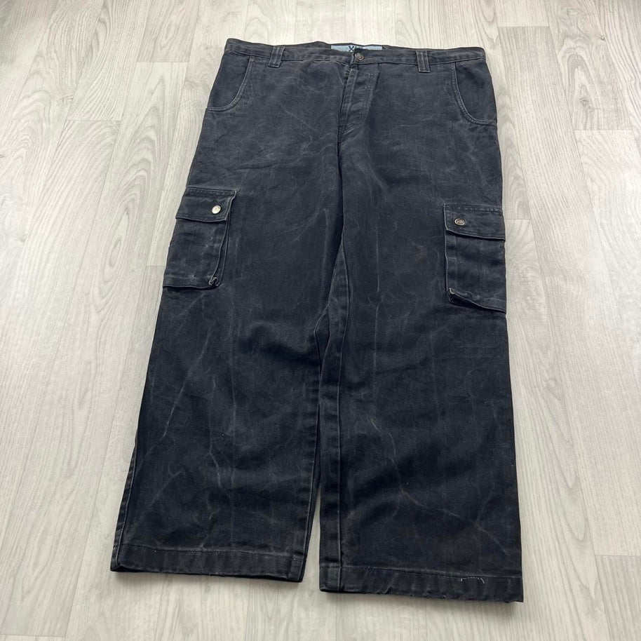 VINTAGE Y2K FISHBONE BAGGY CARGO JEANS BLACK