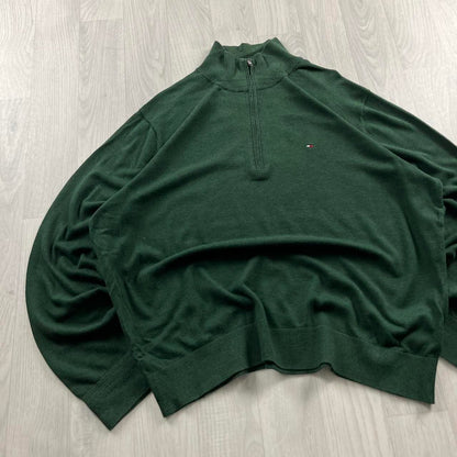VINTAGE Y2K TOMMY HILFIGER QUARTER ZIP KNITTED JUMPER GREEN