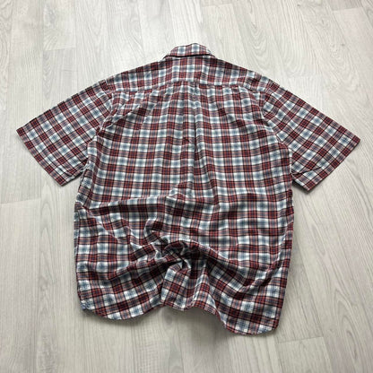 BARBOUR CHECKERED SHORT SLEEVE BUTTON UP SHIRT BURGUNDY / BLUE